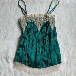 beautiful teal blue fairy core tank top with sequins and lace trim